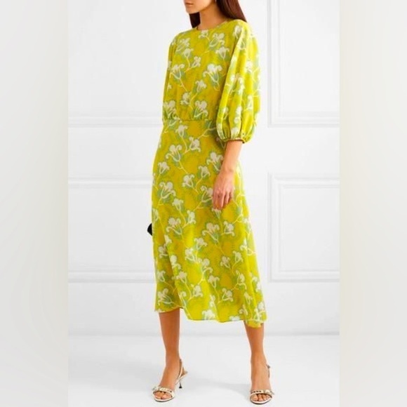 Valentino Dresses & Skirts - Valentino Floral-print Silk-crepe Midi Dress In Chartreuse
